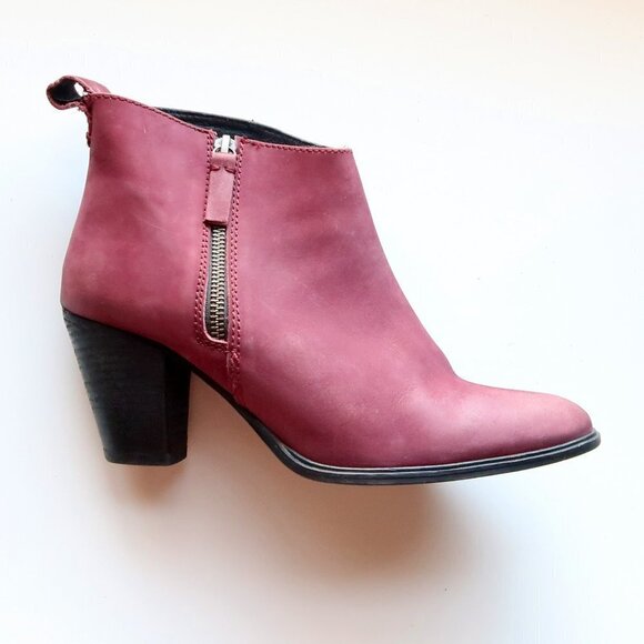 Jigsaw Maroon Nubuck Leather Block Heel Almond Toe Ankle Boots Booties Size 10.5 - Picture 9 of 16